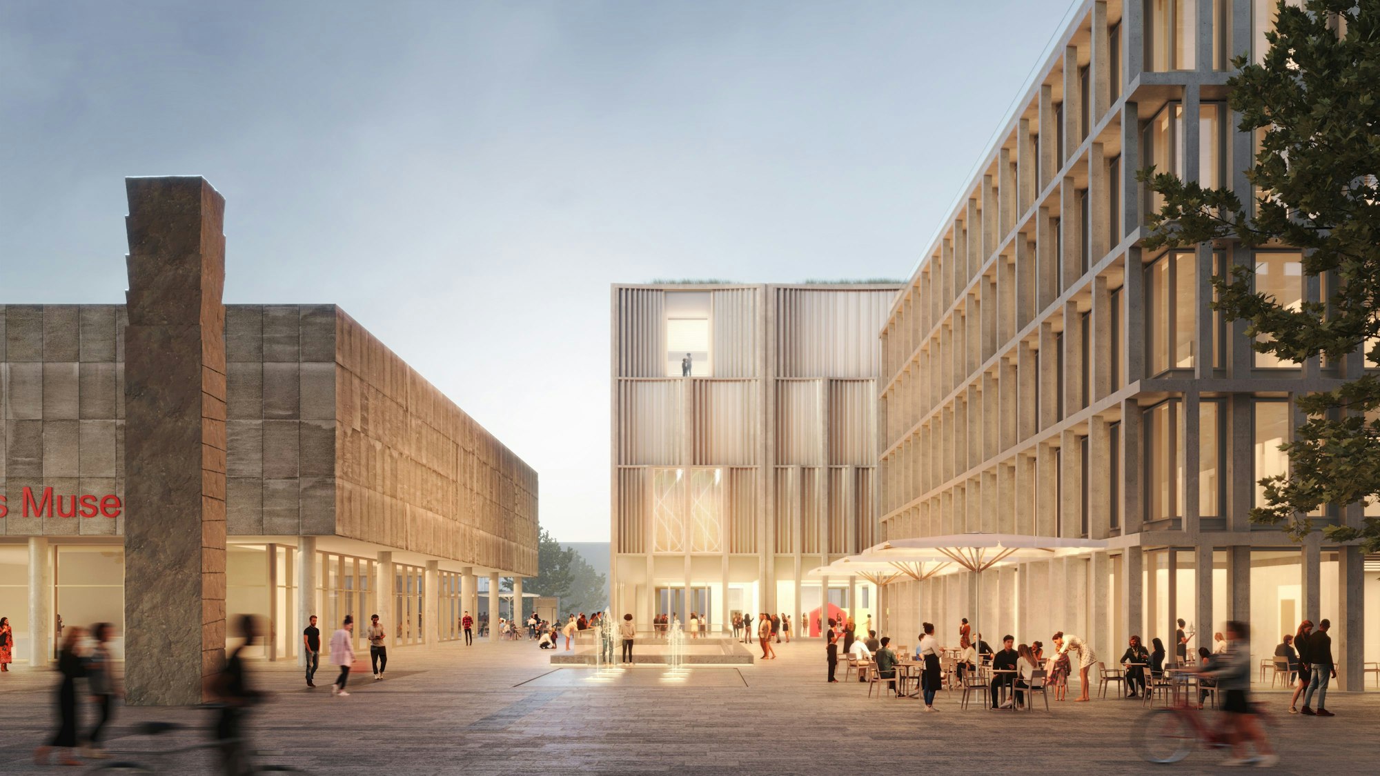 Kommt so nicht: Die Visualisierung zeigt, wie die Historische Mitte Kölns in wenigen Jahren aussehen sollte. Hinten das geplante Stadtmuseum, rechts das Bürohaus für Hohe Domkirche und Stadt.