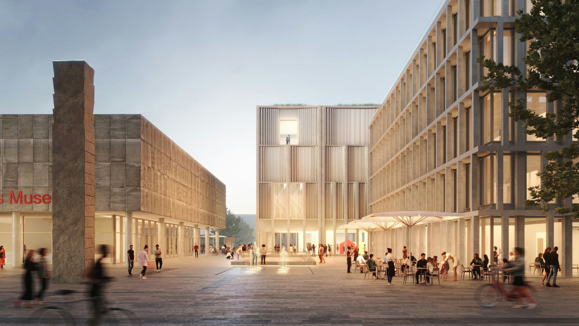 Das Bild zeigt die Gebäude der Historischen Mitte am Roncalliplatz.