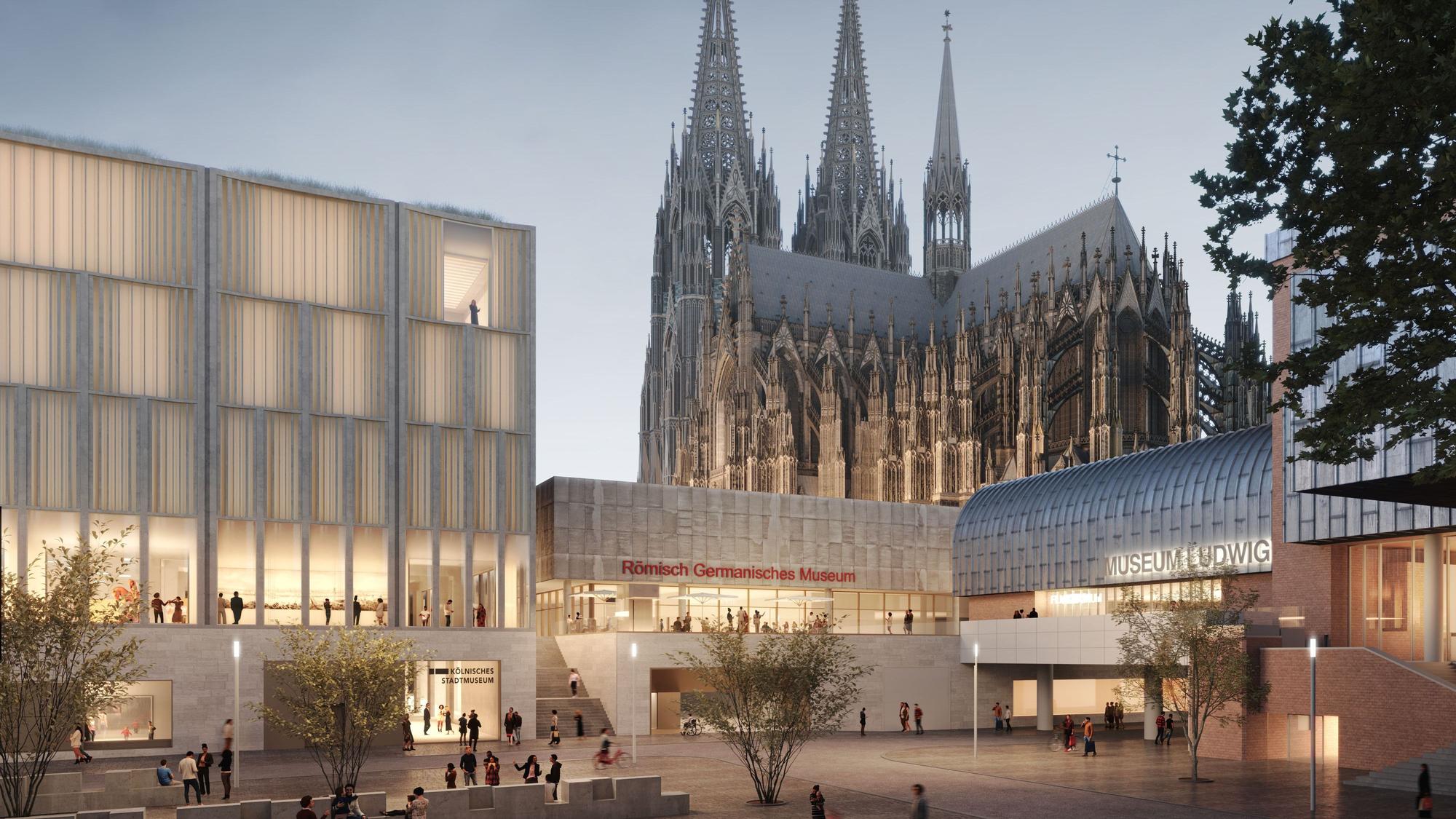 Die Visualisierung zeigt, wie die Historische Mitte Kölns in wenigen Jahren aussehen soll. Der Blick kommt vom Kurt-Hackenberg-Platz.