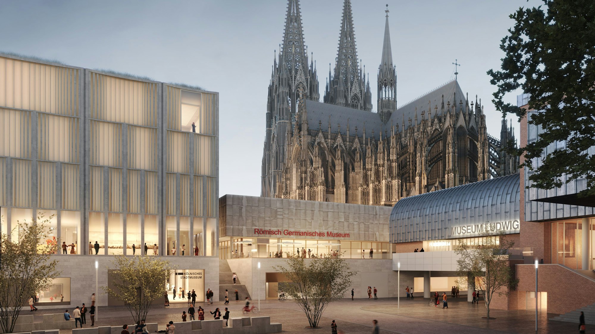 Die Visualisierung zeigt, wie die Historische Mitte Kölns in wenigen Jahren aussehen soll. Der Blick kommt vom Kurt-Hackenberg-Platz.