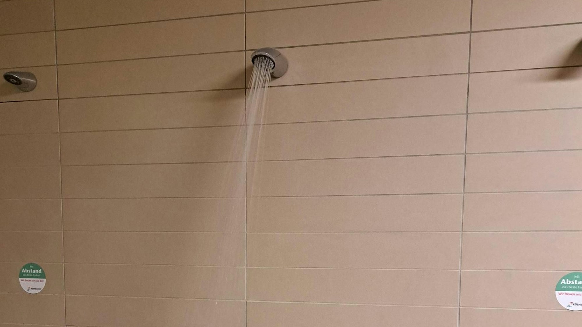 Ein Duschkopf mit herausfließendem Wasser.