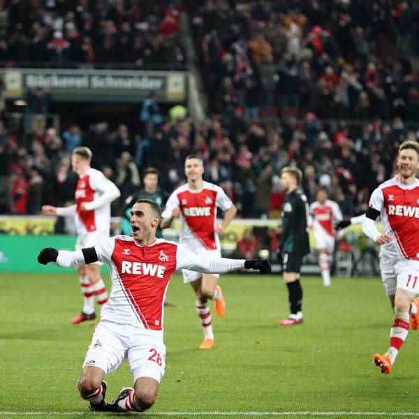 Ellyes Skhiri bejubelt sein Tor zum 6:1 gegen Werder Bremen.