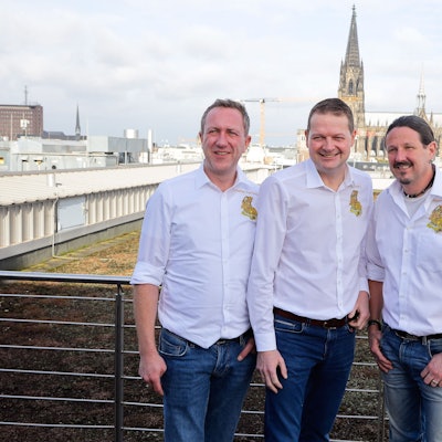 Kölner Dreigestirn in der Hofburg im Dorint Hotel auf der Dachterrasse. André Fahnenbruck, Boris Müller und Marco Schneefeld von links nach rechts.