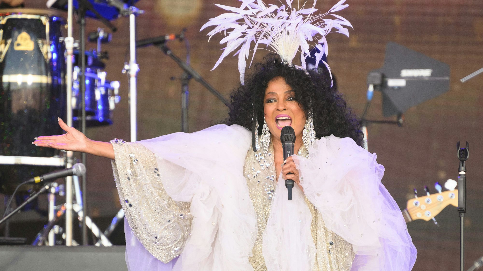 Diana Ross mit Federn im Haar.