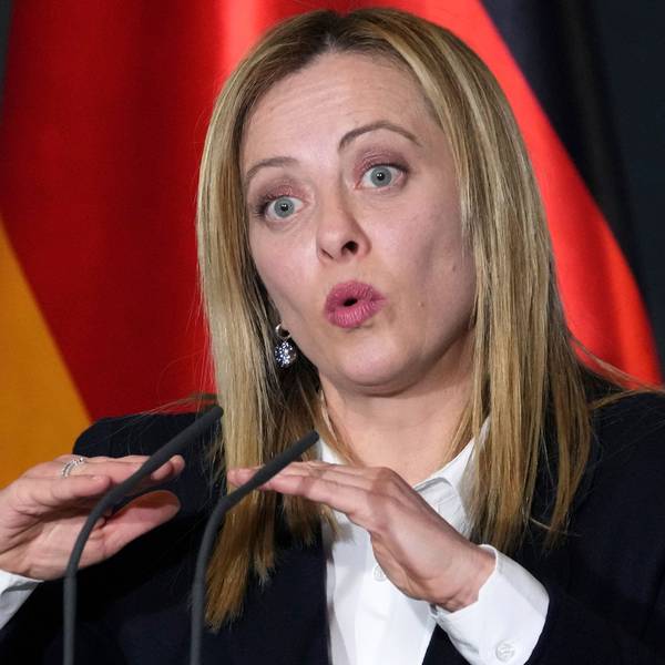 Giorgia Meloni, Ministerpräsidentin von Italien, äußert sich bei einer Pressekonferenz nach ihrem Gespräch mit Bundeskanzler Scholz im Bundeskanzleramt.