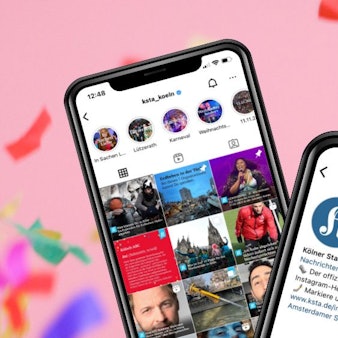 Zwei Screenshots des Instagram-Profils ksta_koeln mit Konfetti im Hintergrund.