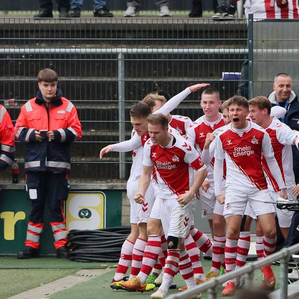1.FC Köln U21, U 21 vs. 1. FC Düren, Regionalliga West, Saison 2022/23, Kölner Jubel nach dem Tor zum 2:0, 11.02.2023, Bild: *** Sport 1 FC Köln U21 vs 1 FC Düren, Regionalliga West, season 2022 23, Cologne cheers after goal to make it 2 0, 11 02 2023, pic.