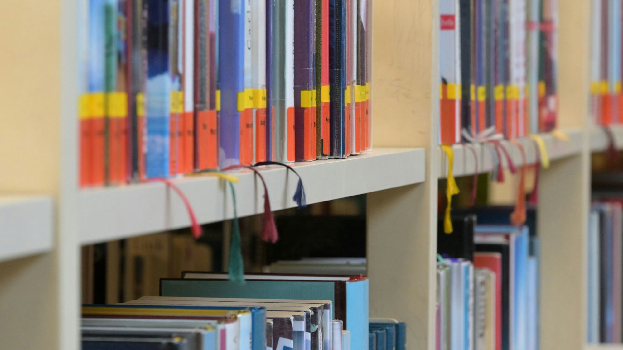 Klassischer Lesestoff in den Regalen der Gladbacher Stadtbücherei.