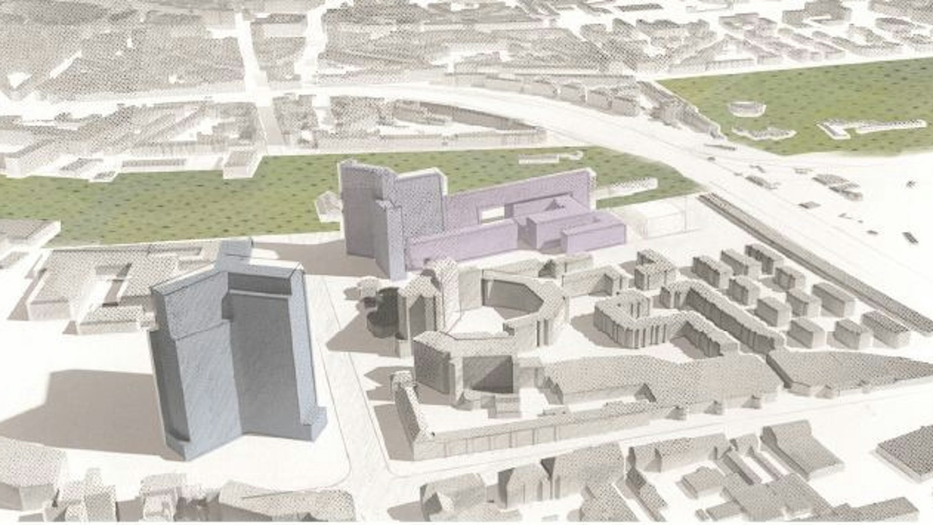 Die Architekten sehen bei Justiz-Hochhaus, nicenter und alter Arbeitsagentur eine Ensemblewirkung.