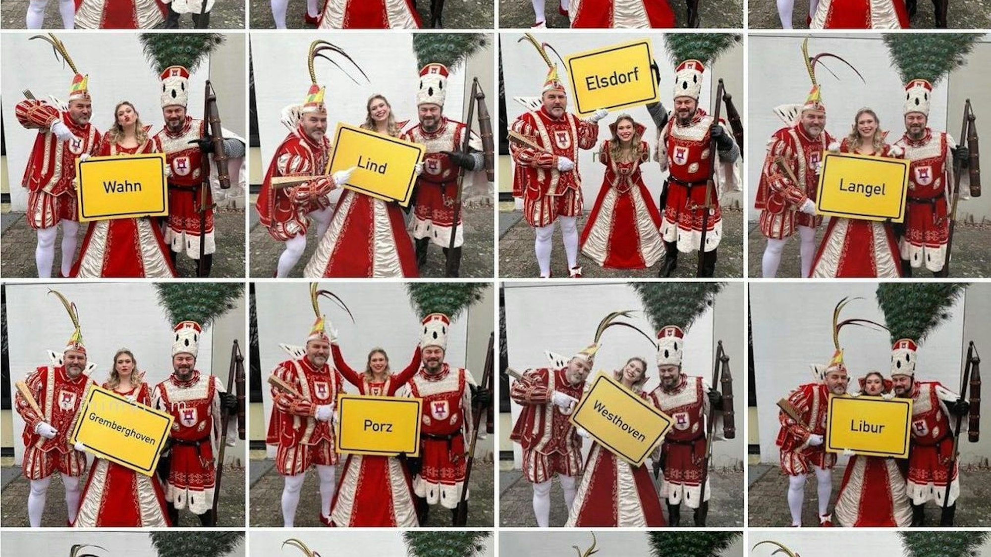 Das Porzer Dreigestirn mit den versteigerten Ortsschildern.