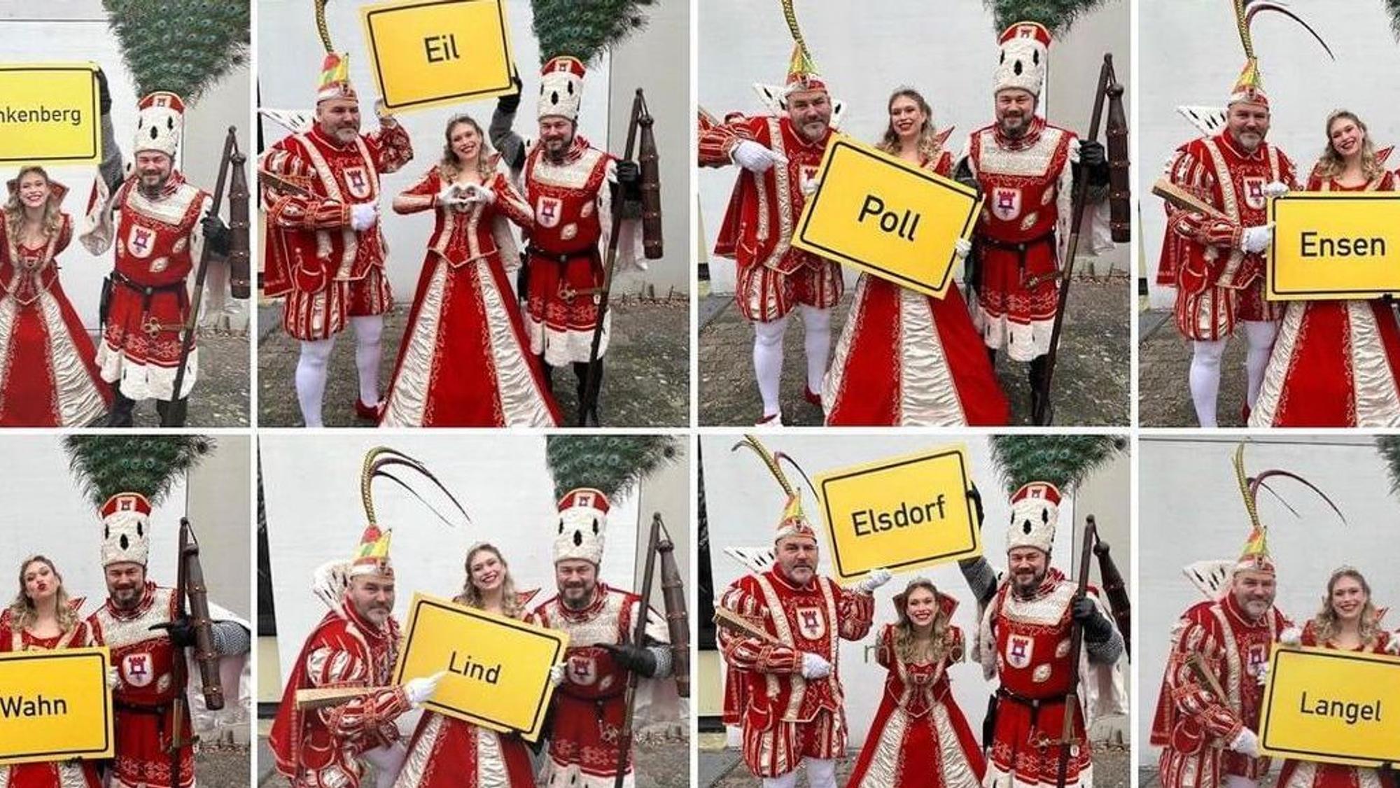 Das Porzer Dreigestirn versteigert die Schilder der 16 Porzer Ortsteile.