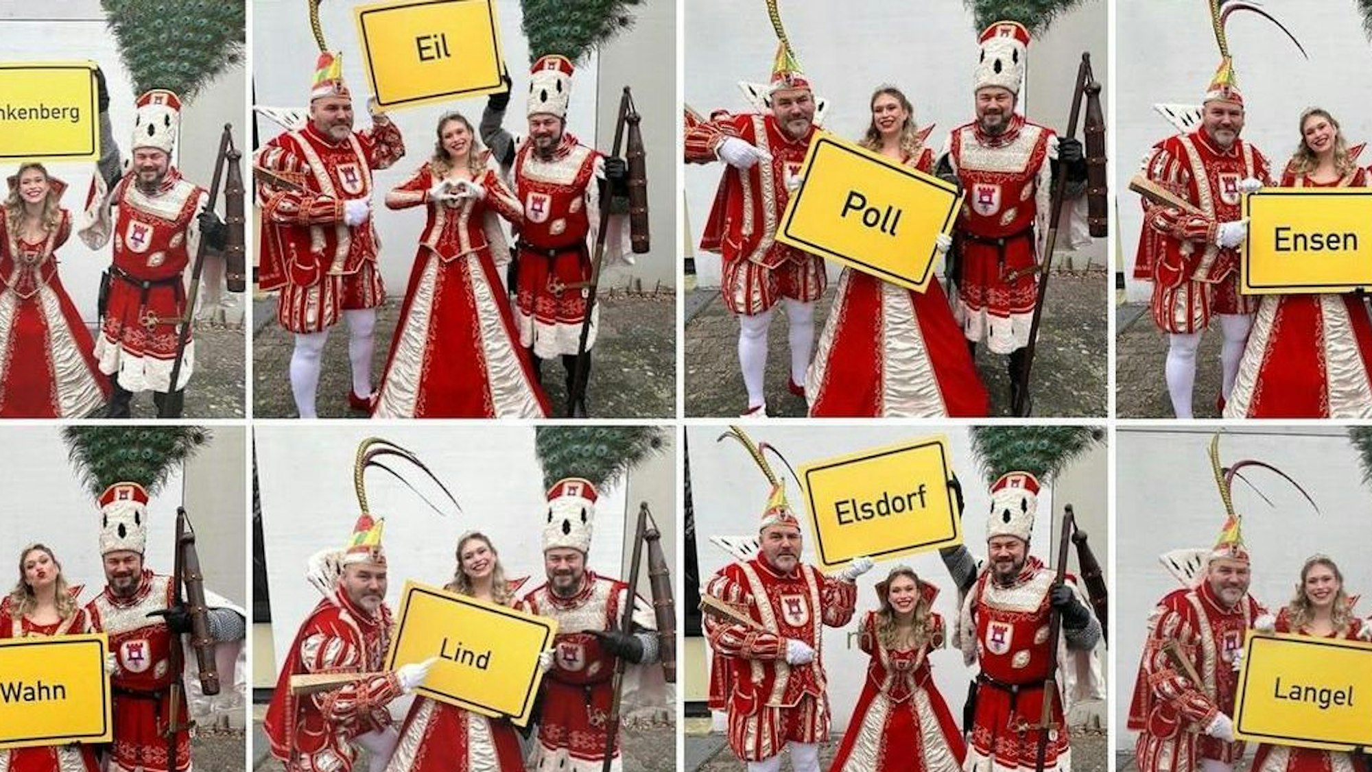 Das Porzer Dreigestirn versteigert die Schilder der 16 Porzer Ortsteile.
