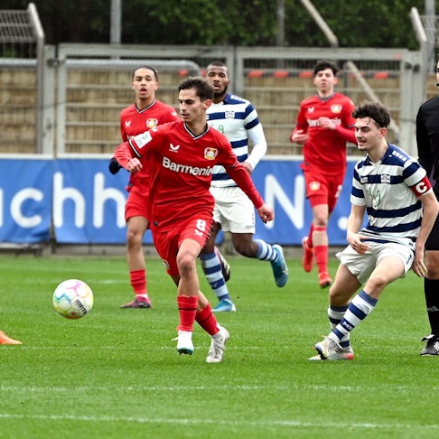 12.02.2023, Fussball-Bayer Leverkusen-MSV Duisburg
links: Matija Marsenic (Bayer)
Foto: Uli Herhaus