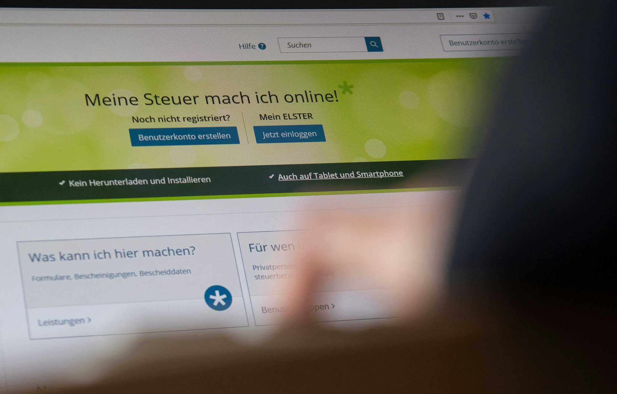 Bildschirm mit der Seite des Steuerportals Elster