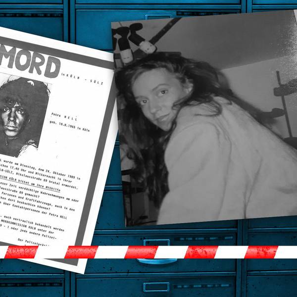 Collage aus einem Fahndungsplakat zum Mordfall Petra Nell, einem Ausschnitt aus der ZDF-Sendung "Aktenzeichen XY ungelöst" und einem Porträtbild von Petra Nell
