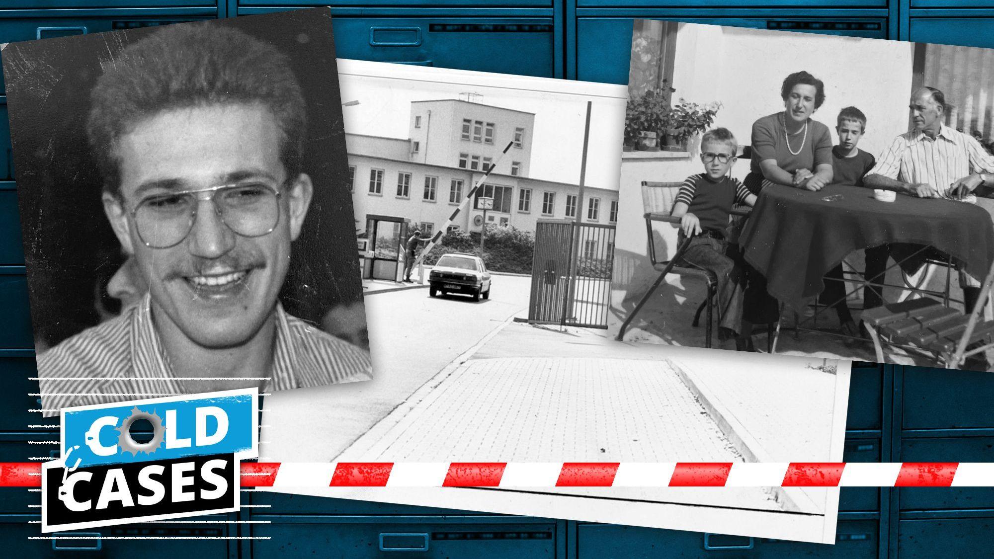 Collage aus einem Porträtfoto von Norbert Stolz, einem alten Familienfoto mit Stolz, seinen Eltern und einem Bruder sowie der Einfahrt zur Kaserne Butzweilerhof