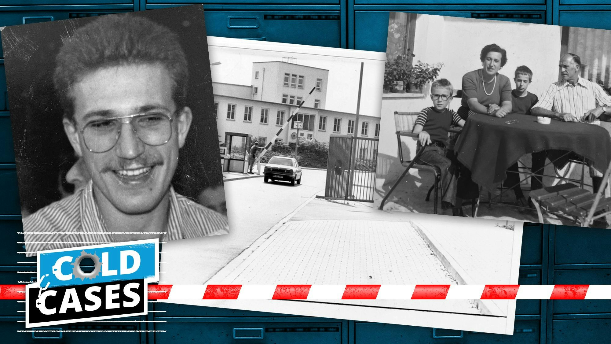 Collage aus einem Porträtfoto von Norbert Stolz, einem alten Familienfoto mit Stolz, seinen Eltern und einem Bruder sowie der Einfahrt zur Kaserne Butzweilerhof