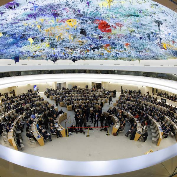 Gesamtansicht während der Sitzung des Menschenrechtsrats am europäischen Hauptsitz der Vereinten Nationen in Genf.