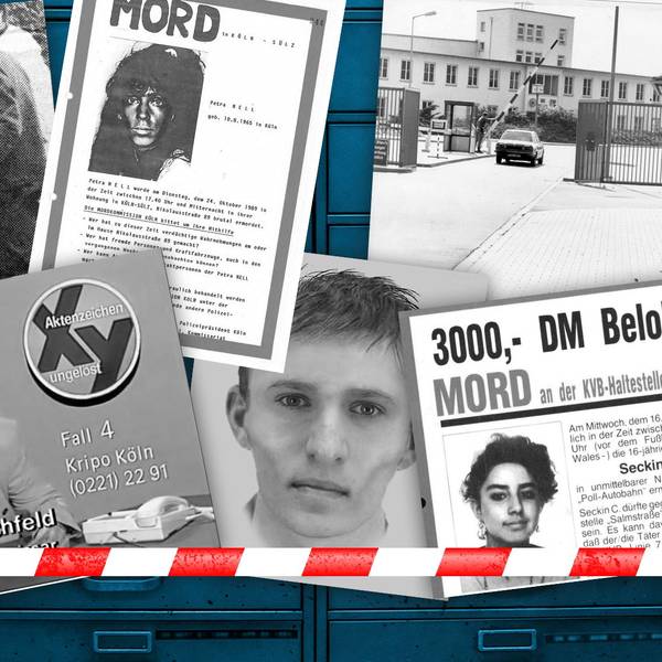 Eine Collage zeigt Motive zu mehreren Cold Cases, an denen die Kölner Polizei arbeitet.