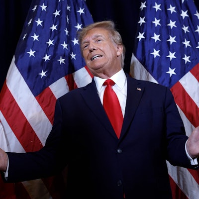 Former U.S. President Donald Trump speaks to reporters before his speech at the annual Conservative Political Action Conference (CPAC) at Gaylord National Resort & Convention Center on March 4, 2023 in National Harbor, Maryland. Trump took questions from reporters over a range of topics including on the progress of his campaign and his opinions on the war in Ukraine. Conservatives gathered at the four-day annual conference to discuss the agenda of the Republican Party.