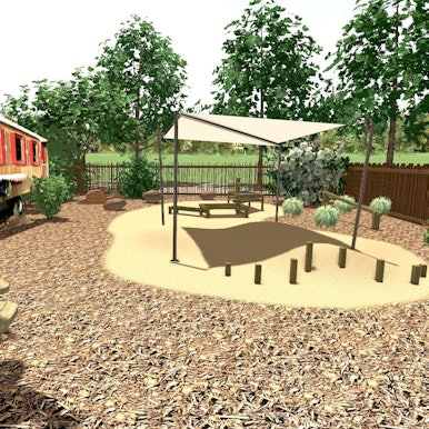 So könnte die Waldkita in Klespe aussehen, mit Bauwagen und umzäunten Gelände.