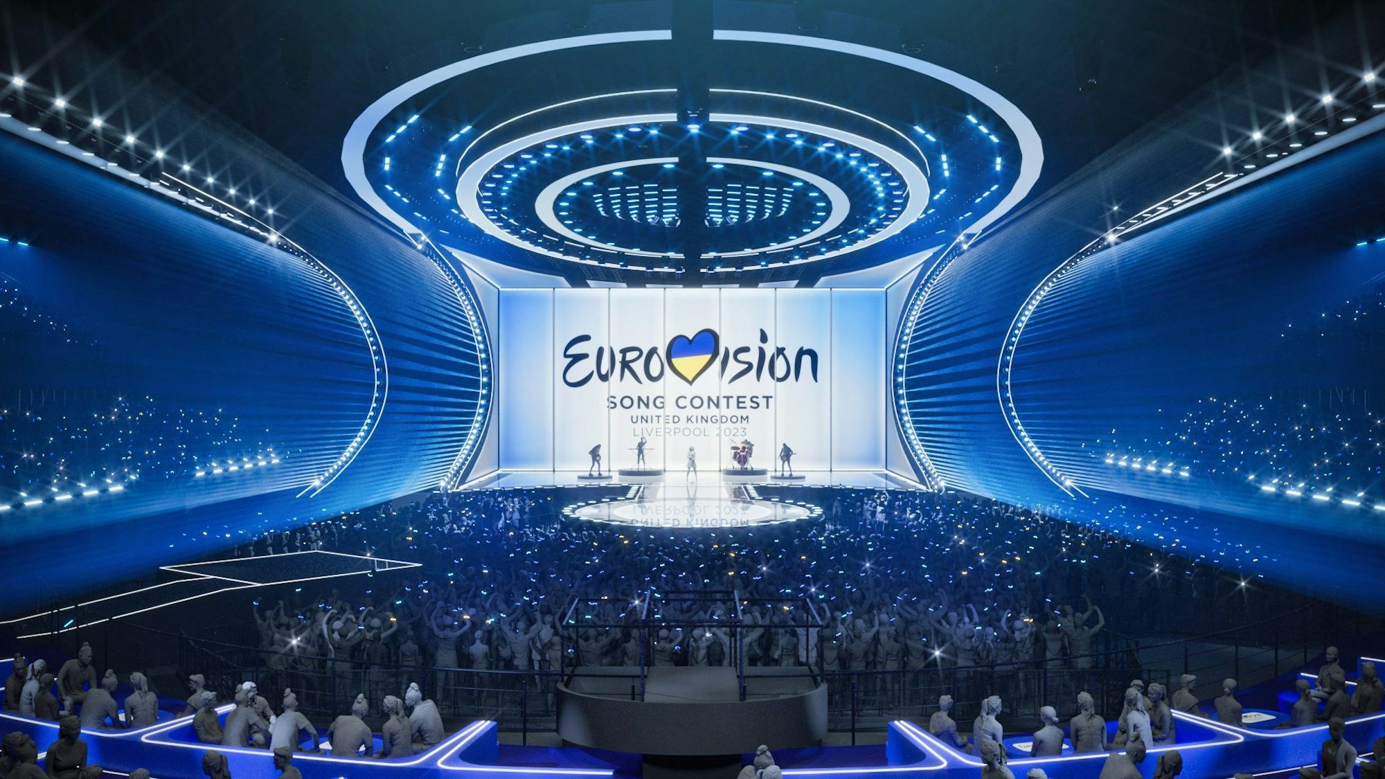 Das Handout zeigt, wie die Bühne des Eurovision Song Contest 2023 aussehen wird.