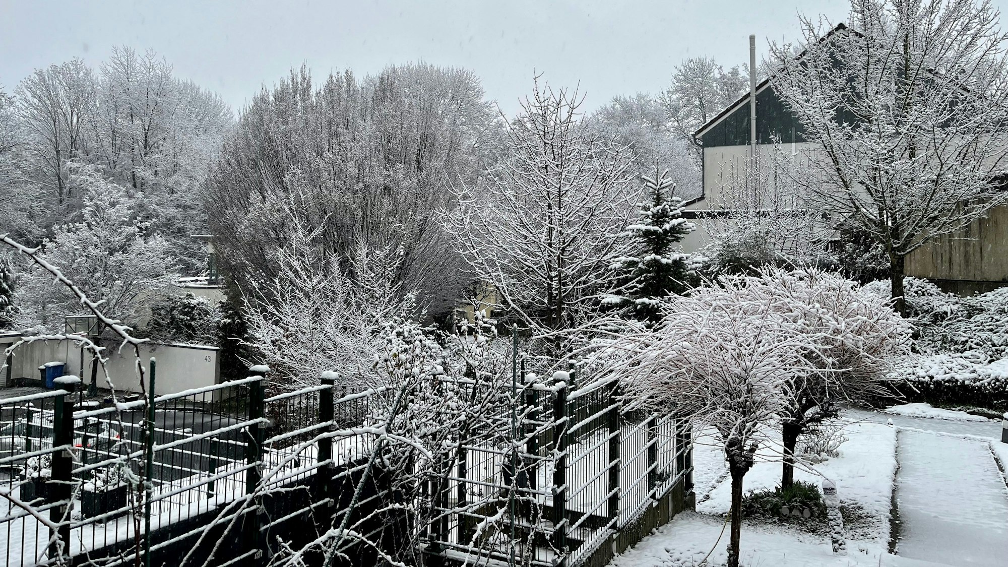 Blick auf verschneite Landschaft.