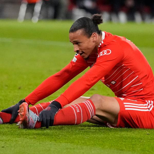 Bayern's Leroy Sane reacts after failing to score during the Champions League round of 16 second leg soccer match between Bayern Munich and Paris Saint Germain at the Allianz Arena in Munich, Germany, Wednesday, March 8, 2023. (AP Photo/Matthias Schrader)