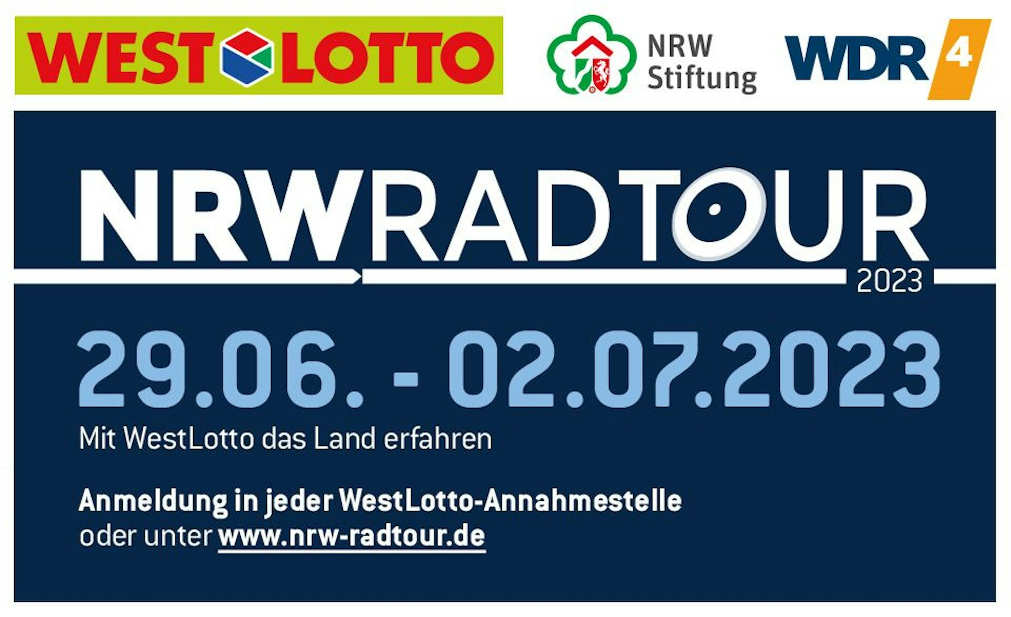 Infobild zur NRW Radtour 2023 von WestLotto, NRW-Stiftung und WDR 4.