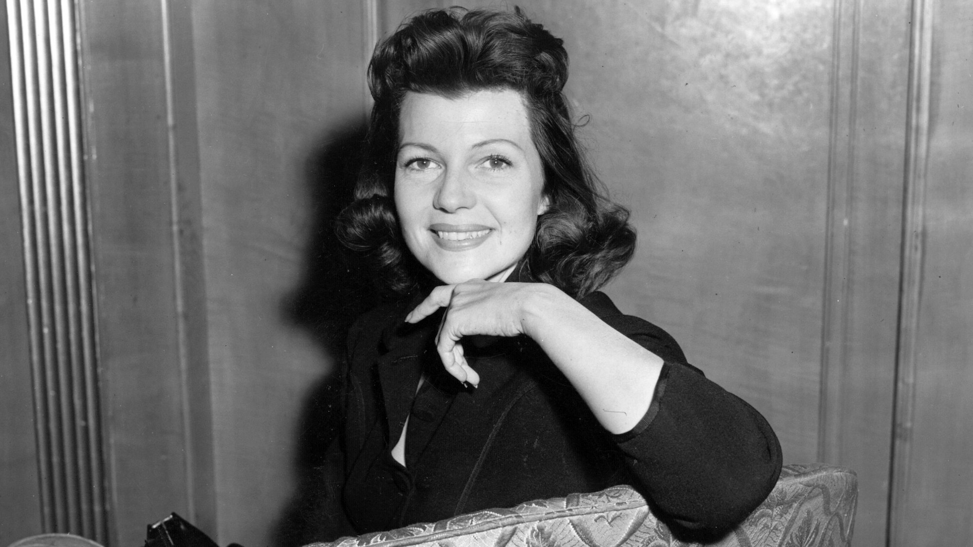 23rd April 1956: American film actress, Rita Hayworth (1918 -1987) at the Dorchester Hotel, London. (Photo by Monty Fresco/Topical Press Agency/Getty Images)