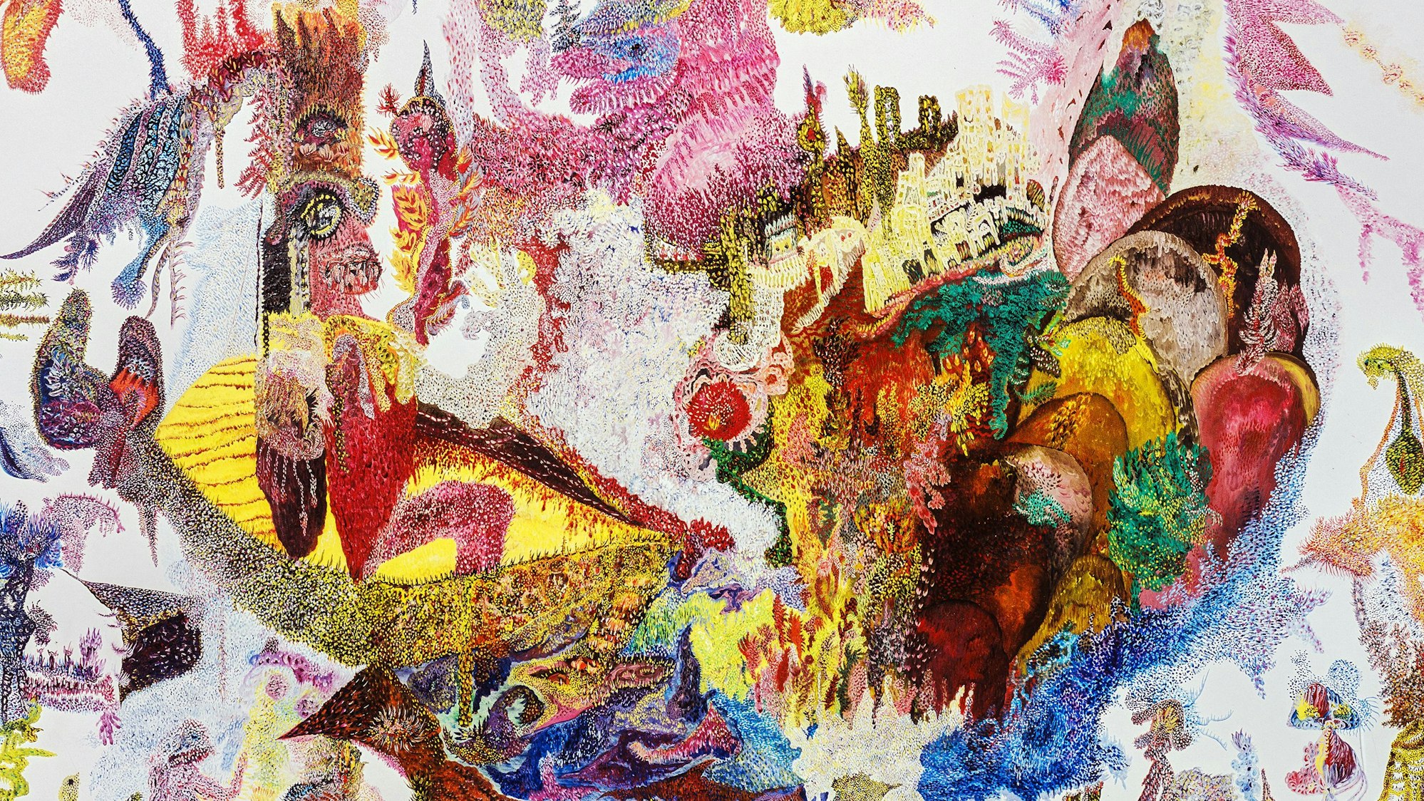 Ursulas Gemälde Ursula-Legende zeigt ein buntes, detailverliebtes Durcheinander.