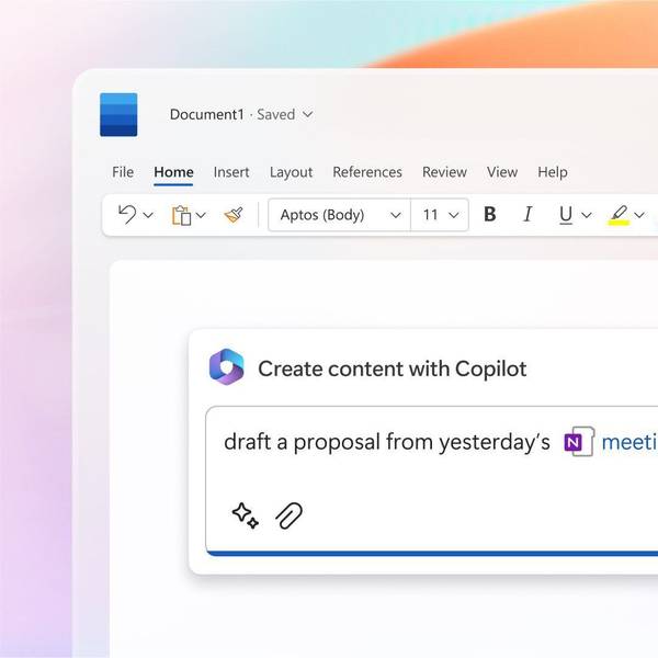 Das von Microsoft zur Verfügung gestellte Bild zeigt, wie „Microsoft 365 Copilot“ beim Verfassen eines Textes aus Notizen in Word helfen kann.