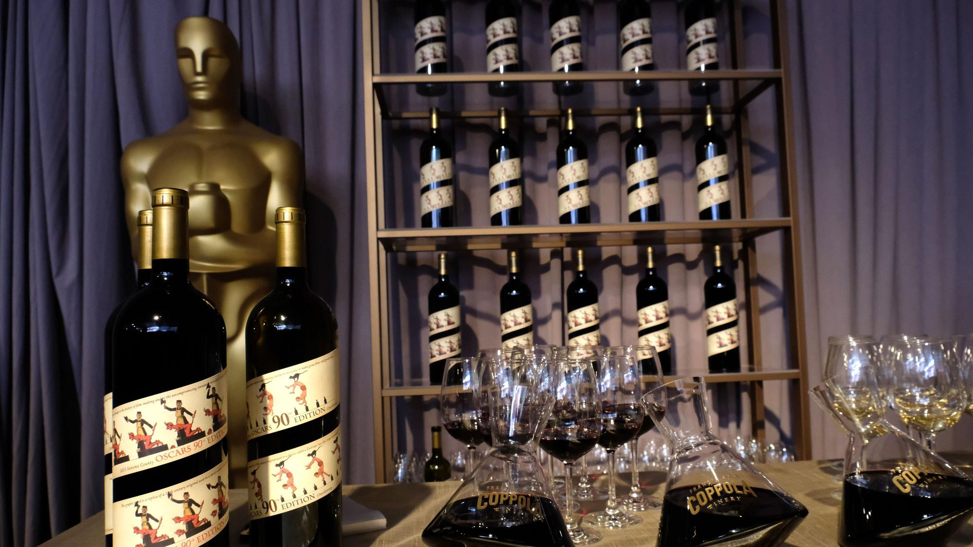 Weine von Regisseur und Winzer Francis Ford Coppola, aufgenommen bei der Pressevorbesichtigung zum Governors Ball.