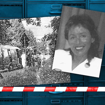 Eine Collage mit einem alten Fahndungsplakat, einem Porträt der Ermordeten und der Spurensicherung am damaligen Tatort.