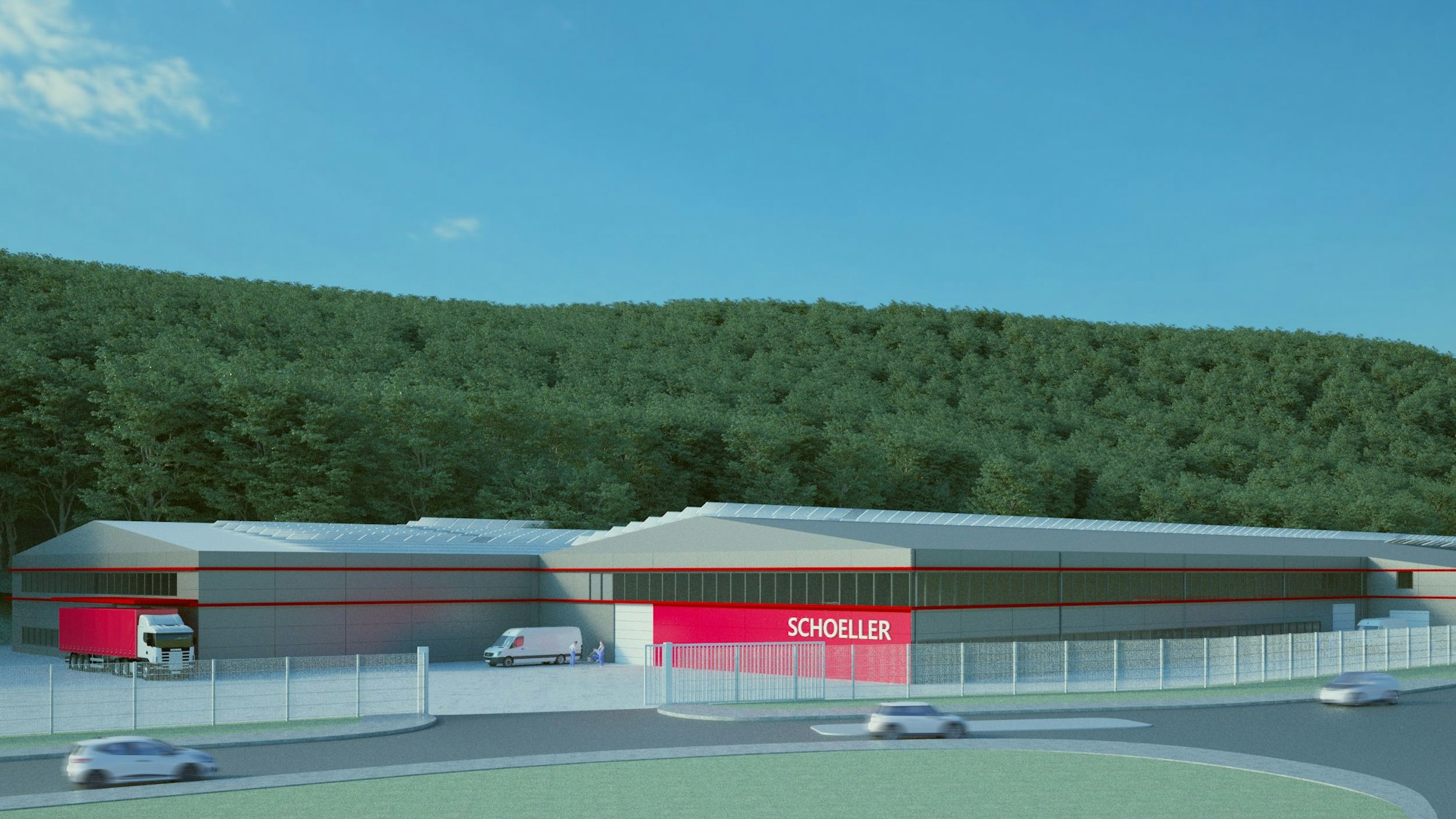 Die Visualisierung zeigt, wie einige der Produktionshallen der Firma Schoeller künftig aussehen sollen.