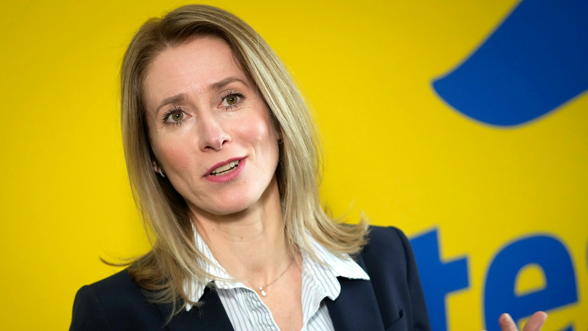 Kaja Kallas während einer Pressekonferenz in Tallinn.