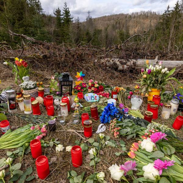 Nordrhein-Westfalen, Freudenberg: Kerzen, Blumen und einige Kuscheltiere liegen an der Stelle im Wald, an der die Menschen in Freudenberg Abschied von Luise nehmen.