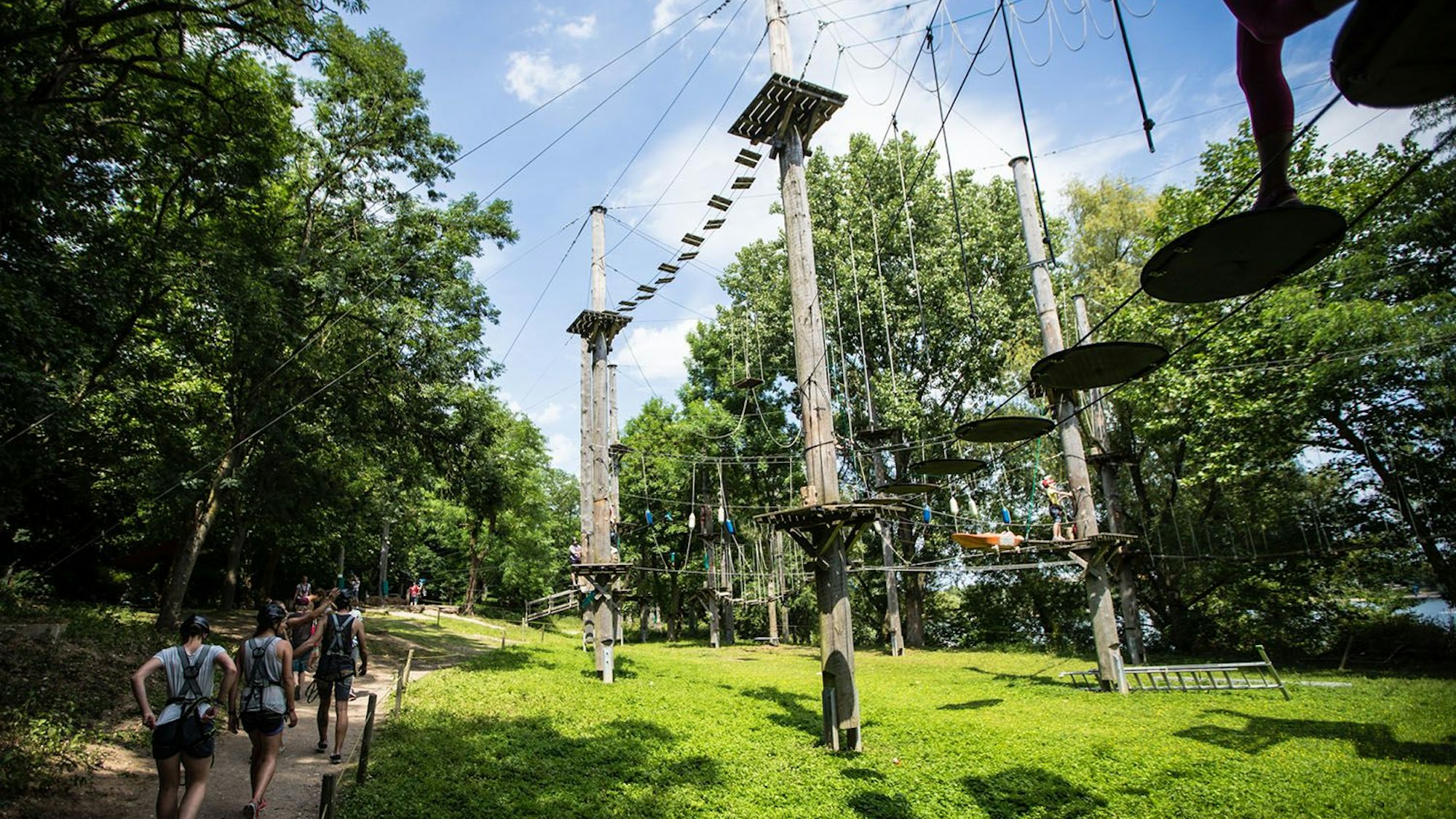 Hochseilgarten mit verschiedenen Kletterelementen