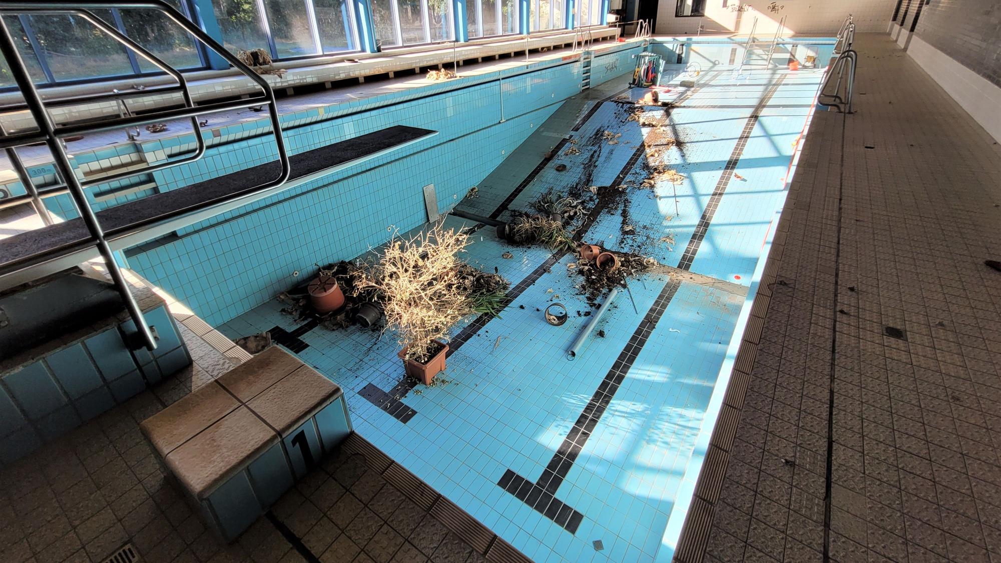 Im Sommer 2022 kam es im Hallenbad Kall zu Vandalismus: Einbrecher hatten etwa Pflanzenkübel ins leere Becken geworfen.