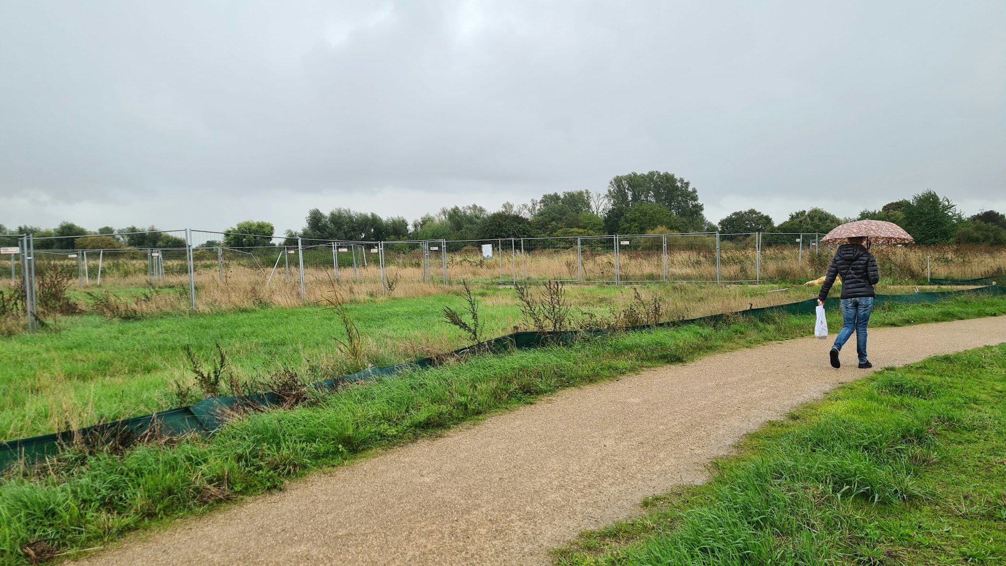 Eine Person geht auf dem Gelände der ehemaligen Zuckerfabrik spazieren.