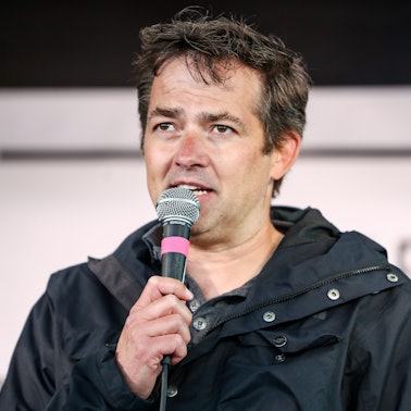 Michael Ballweg, Initiator der Initiative „Querdenken“, spricht auf dem Cannstatter Wasen bei einer Protestkundgebung seiner Initiative.