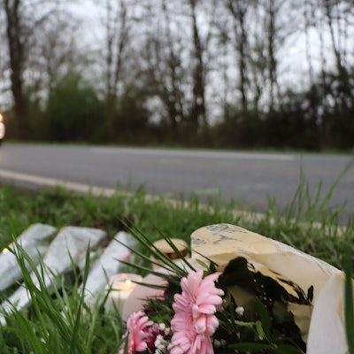 Das Bild zeigt Blumen an der Unfallstelle