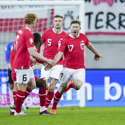 Florian Kainz jubelt nach seinem ersten Treffer im Trikot der österreichischen Nationalmannschaft.