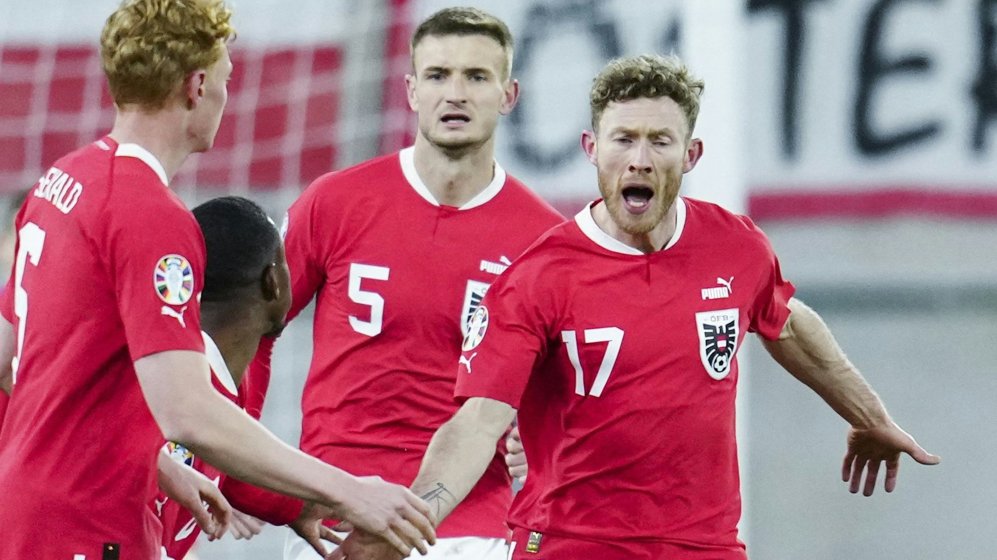 Florian Kainz jubelt nach seinem ersten Treffer im Trikot der österreichischen Nationalmannschaft.