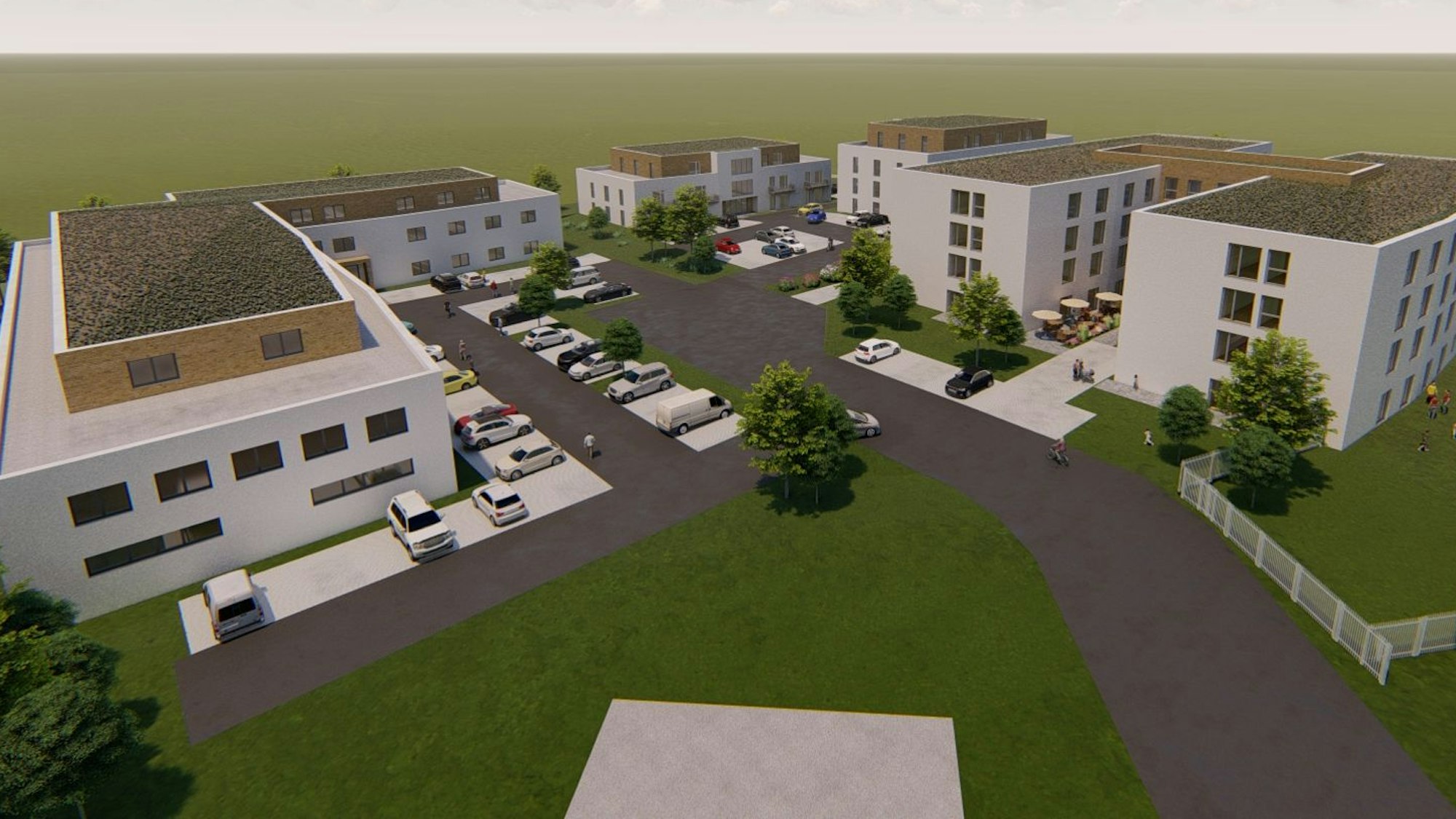 Eine Grafik zeigt den geplanten Pflegecampus mit verschiedenen Einrichtungen.