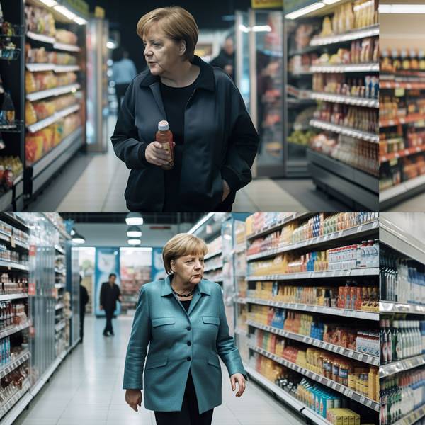 Angela Merkel im Supermarkt, erstellt mit der KI Midjourney