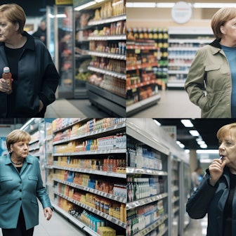 Angela Merkel im Supermarkt, erstellt mit der KI Midjourney