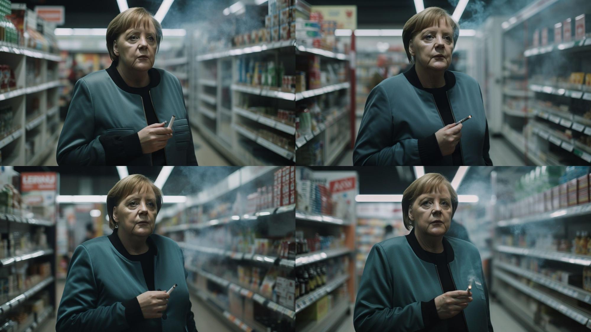 Angela Merkel hat in Wirklichkeit nie geraucht. Wir haben das Bild mit der KI Midjourney erstellt.