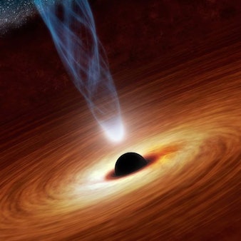 Eine Illustration der US-Raumfahrtbehörde Nasa zeigt ein supermassereiches Schwarzes Loch. Britische Forscher entdeckten nun eines der bisher größten bekannten Schwarzen Löcher. (Archivbild)