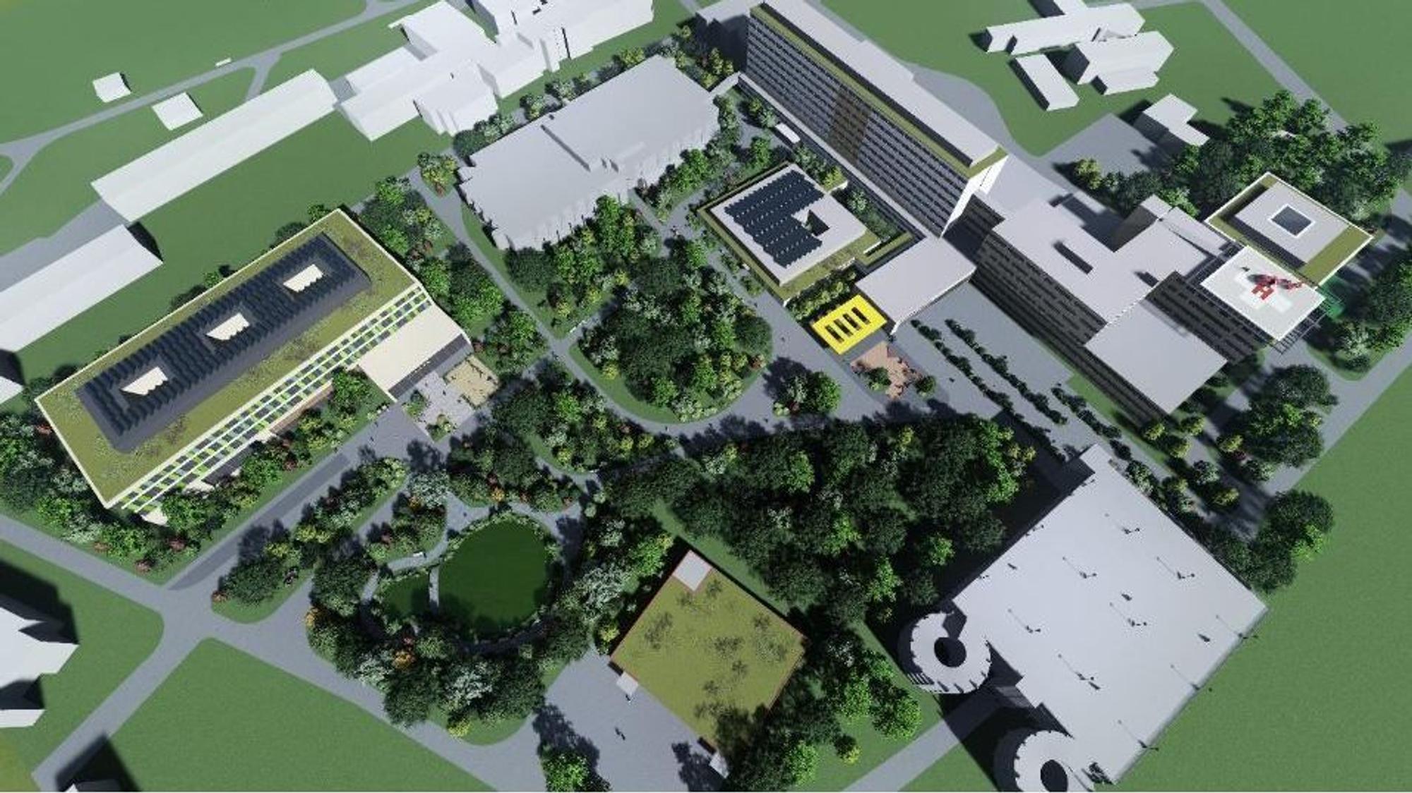 Visualisierung der Zukunft: Der geplante neue Klinikcampus in Merheim.